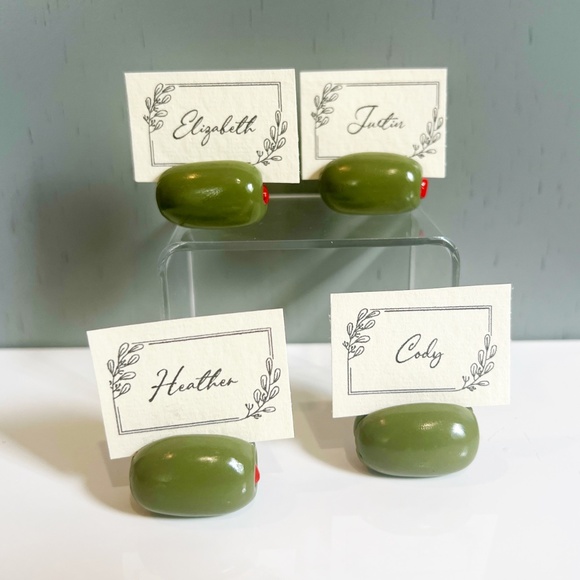 Olive Place Card Holders – Set of 4 | Martini Party Table Decor Hand Sculpted - Picture 8 of 12